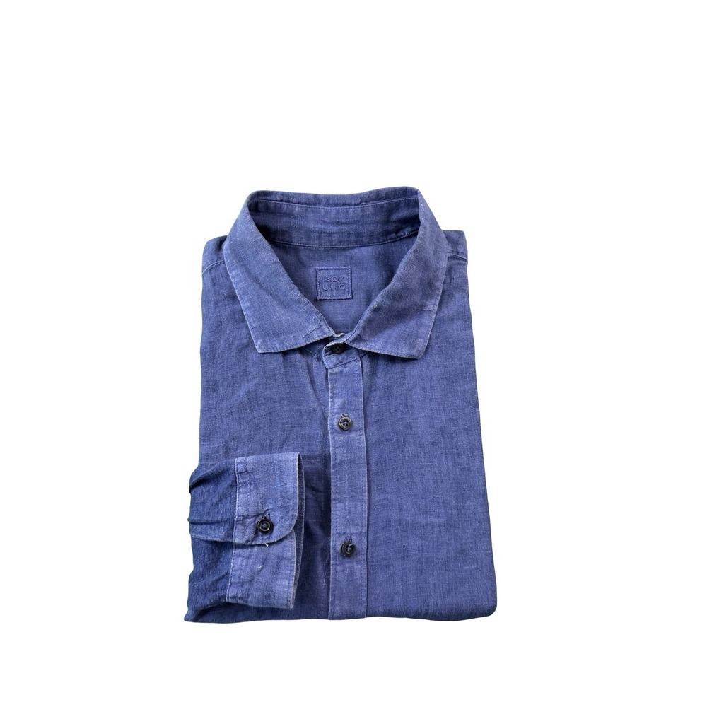 120% Lino Purple Garment Dyed Pure Linen Mens L/S Button Front Size 2XL
